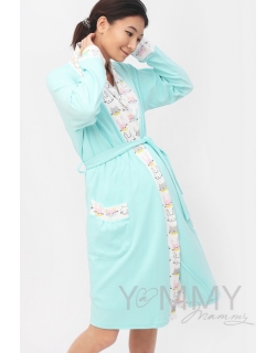 Комплект халат с сорочкой ментол с принтом котики/зайчики