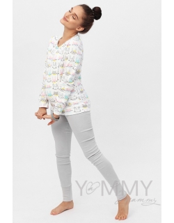 Комплект для дома серый с принтом "зайчики/котики"