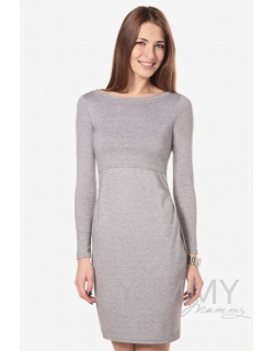 Платье для беременных и кормящих с горловиной "лодочка", серый меланж