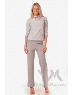 Брюки спортивные с широким поясом для беременных, светло-серый меланж