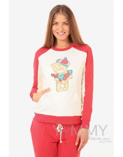 Толстовка для кормящих и беременных  с принтом "Teddy", цвет коралловая/экрю