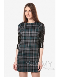 Платье-туника для беременных и кормящих, тёмно-зелёное в клеточку
