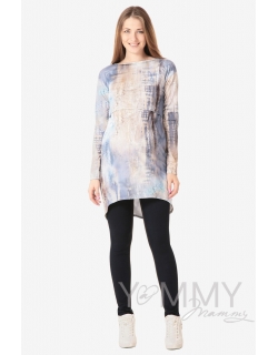 Платье-туника для кормящих и беременных с длинным рукавом, белый/голубой рисунок