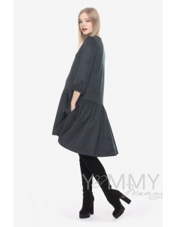 Замшевое платье для беременных и кормящих с воланом, графит