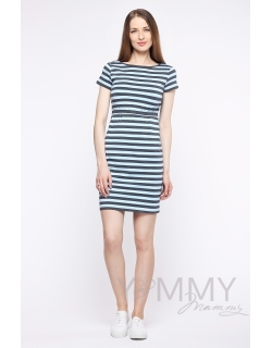 Платье для кормящих и беременных, голубое в серую полоску