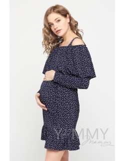 Платье для беременных и кормящих с воланом, принт "пальмы"