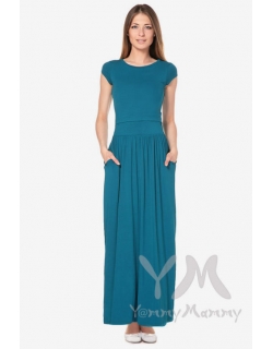 Платье длинное для кормящих и беременных с карманами, изумруд