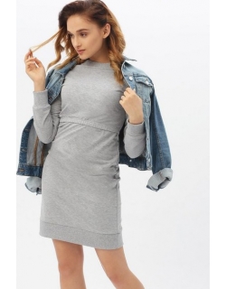 Платье-футляр для беременных и кормящих, серый меланж