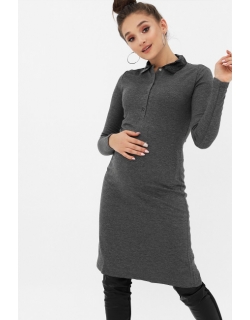 Платье для беременных и кормящих с ажурным воротником, темно-серый