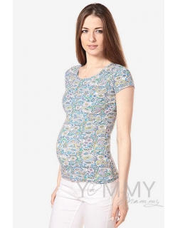 Футболка с узором для беременных и кормящих, ментоловая