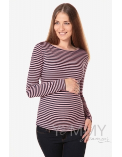Лонгслив для беременных и кормящих, розовый в синюю полоску