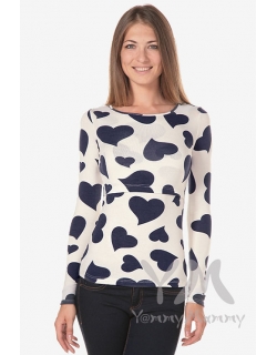 Лонгслив с принтом "сердца" для беременных и кормящих, экрю