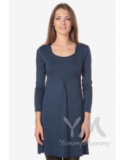 Платье с пояском на спине для беременных и кормящих, темный индиго