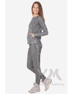 Брюки для беременых и родивших универсальные, серый меланж с сердечками