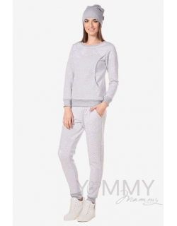 Брюки для беременных и родивших универсальные спортивные, серые в горошек