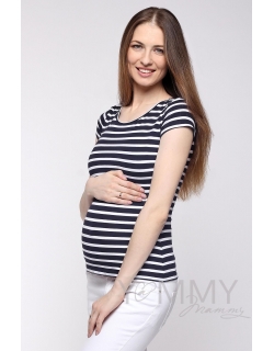 Футболка для беременных и кормящих, синяя в белую полоску