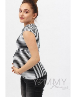 Футболка для беременных и кормящих, белая в синюю полоску