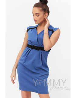 Платье с атласным бантиком для кормящих и беременных, ультрамарин