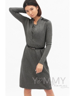 Платье с отделкой из экокожи для кормящих и беременных, темно-синий