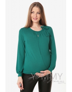 Блуза для беременных и кормящих с бантом, цвет изумруд