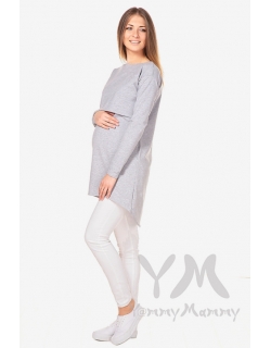 Платье-туника для беременных и кормящих с длинным рукавом, серый меланж