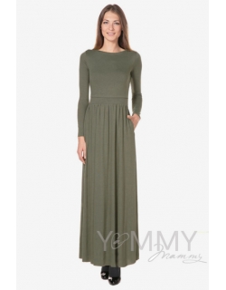 Платье для кормящих и беременных с карманами, хаки
