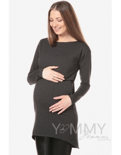 Платье-туника для кормящих и беременных с длинным рукавом, темно-серое