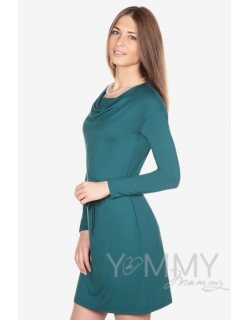 Платье из модала для кормящих и беременных с горловиной "качелька", изумрудное