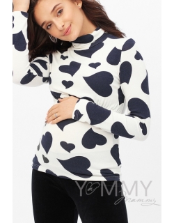 Водолазка с принтом "сердца" для беременных и кормящих, цвет экрю