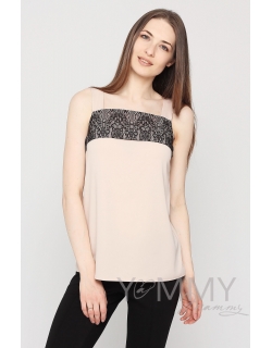 Майка для беременных и кормящих с кружевом, цвет бежевый