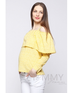 Блуза для беременных и кормящих с воланом, желтая с цветочным принтом