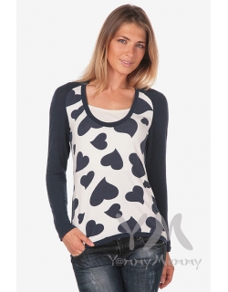 Джемпер с сердечками для беременных и кормящих, синий/белый