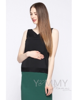 Блуза для беременных и кормящих, черная с кружевом