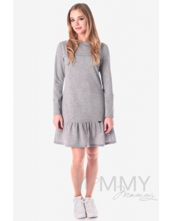 Платье для беременных и кормящих с воланом, серый меланж