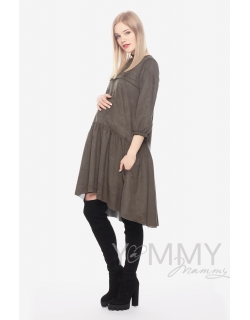 Замшевое платье для кормящих и беременных с воланом, мокко