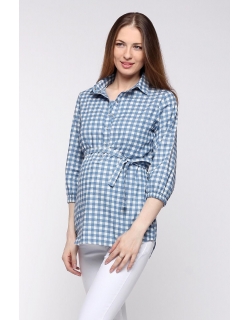 Рубашка для беременных и кормящих джинсовая, голубая в клетку