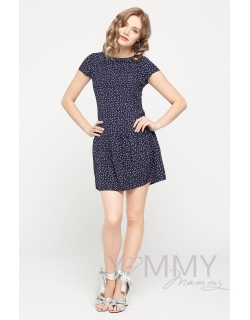 Платье для кормящих и беременных с воланом, темно-синее с принтом "пальмы"