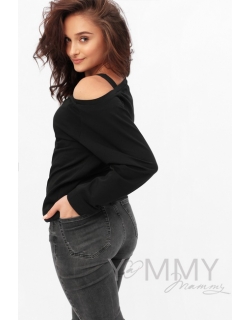 Джемпер со спущенным плечом для беременных и кормящих, черный