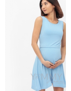 Платье для беременных и кормящих с пояском, голубое