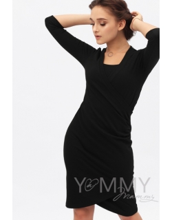 Платье для беременных и кормящих со складками, черное