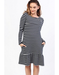 Платье для кормящих и беременных с воланом, синее в полоску