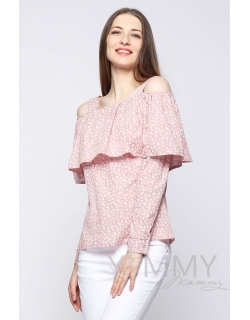 Блуза для беременных и кормящих с воланом, розовая с цветочным принтом