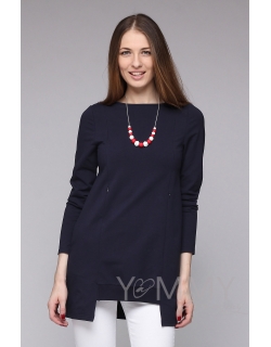 Туника для беременных и кормящих с фигурным низом, темно-синяя