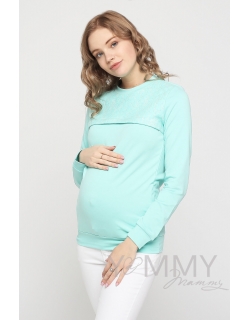 Свитшот для беременных и кормящих с секретом на молнии, ментол с кружевной вставкой