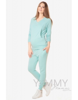 Костюм для кормящих и беременных из джемпера и брюк, ментол