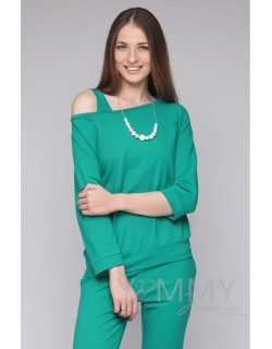 Джемпер для кормящих и беременных со спущенным плечом, зеленый