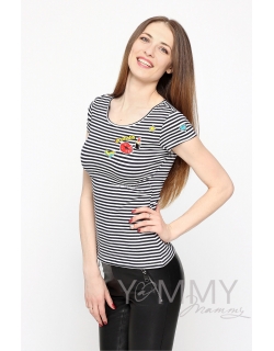 Футболка с принтом для кормящих и беременных,синяя полоска