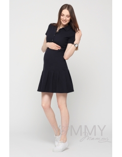 Платье поло для кормящих и беременных с воланом, темно-синее