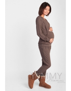 Костюм для беременных и кормящих из джемпера и брюк, мускат меланж