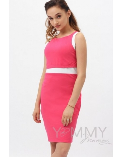 Платье для беременных и кормящих лакоста, фуксия с белой отделкой